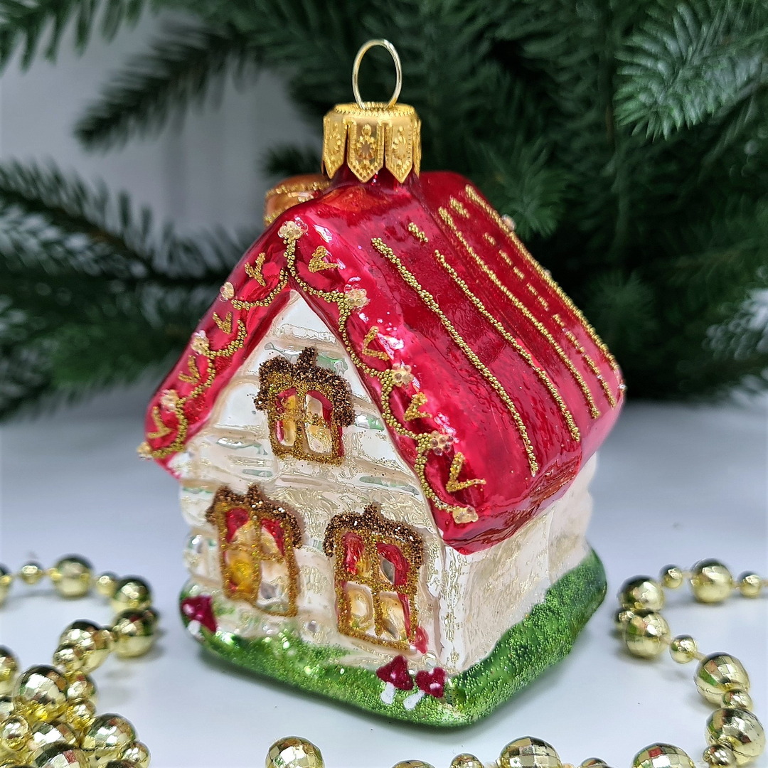 фото Стеклянная елочная игрушка домик