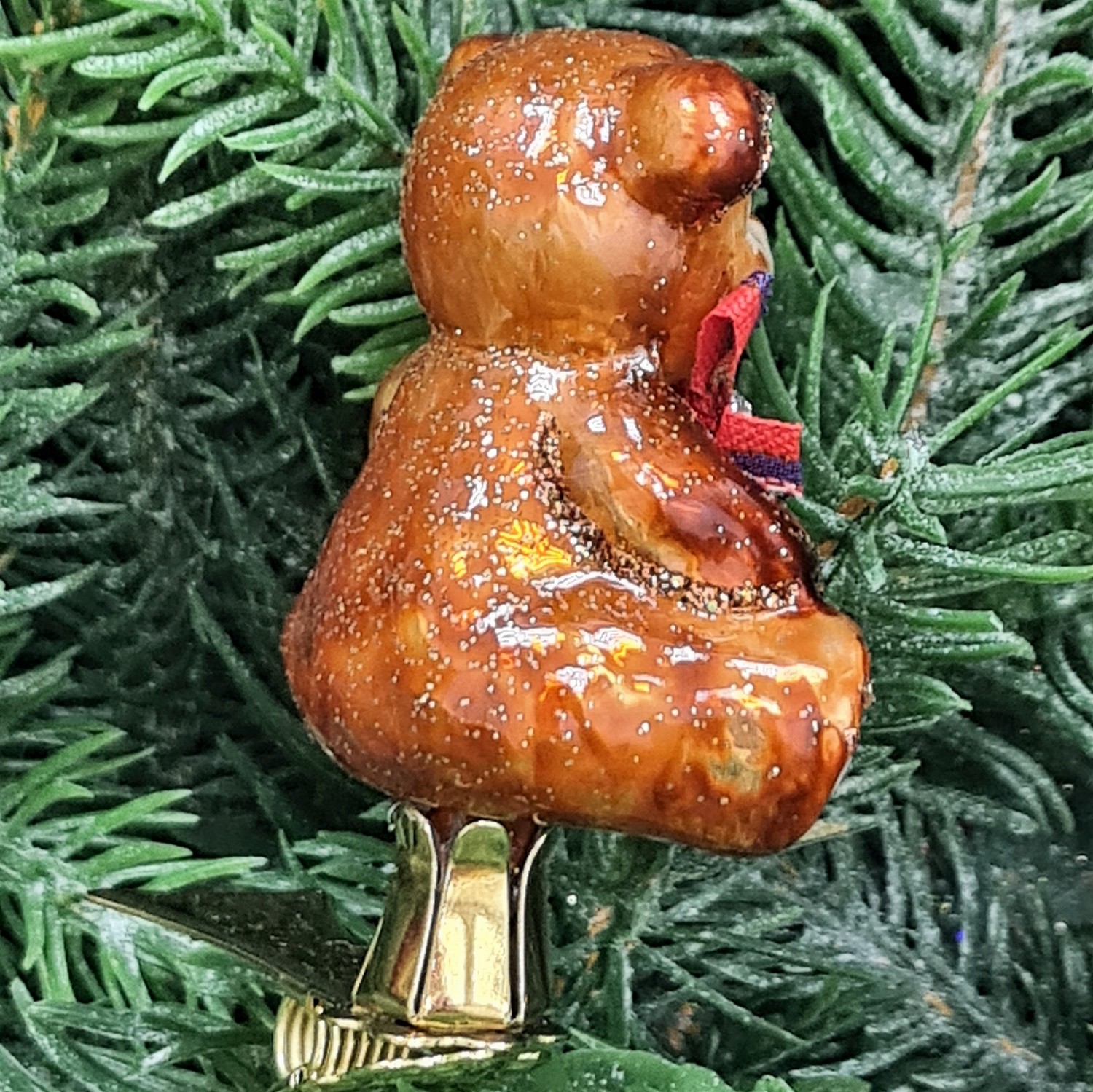 фото Стеклянная елочная игрушка Мишка на прищепке