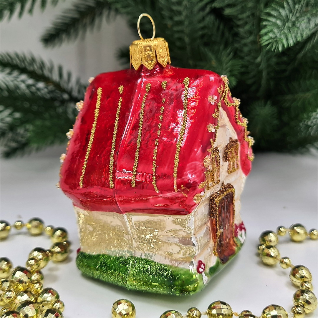 фото Стеклянная елочная игрушка домик