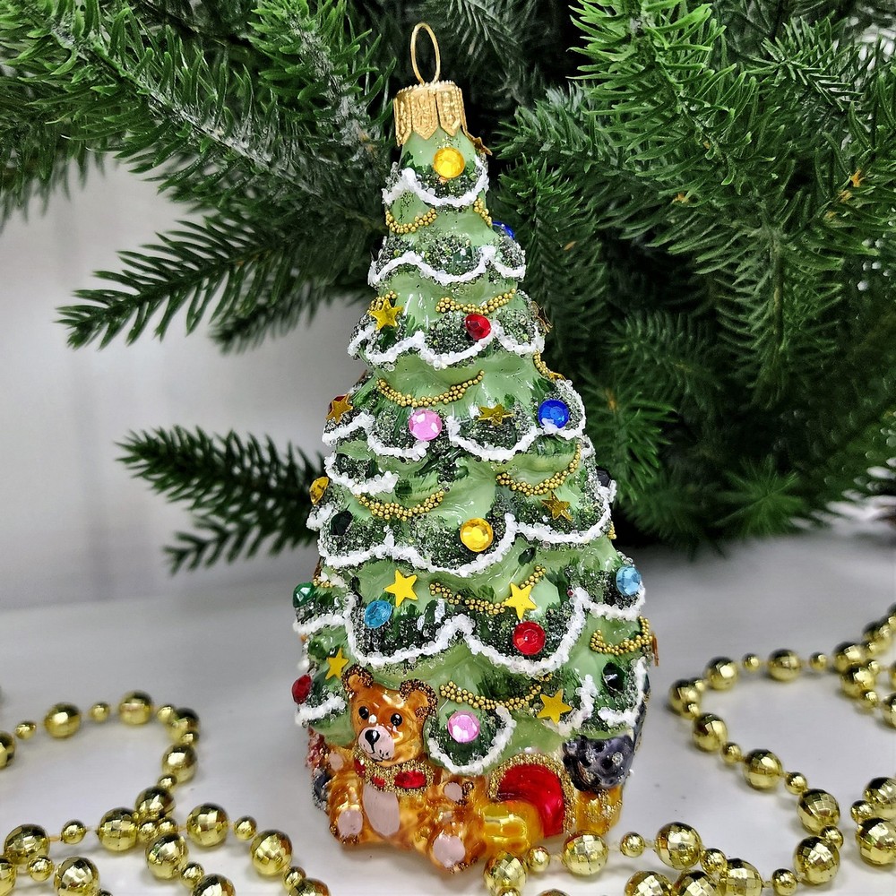 фото Стеклянная елочная игрушка Елочка с лошадкой винтаж