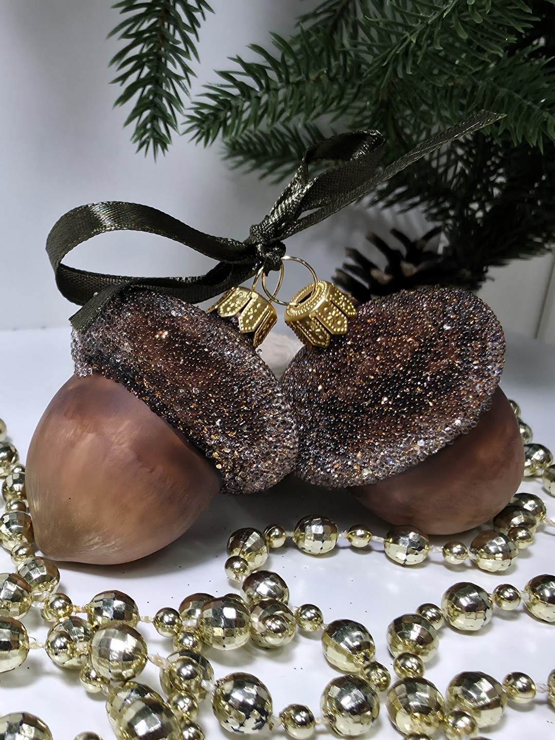 фото Набор ёлочных игрушек Два желудя винтаж