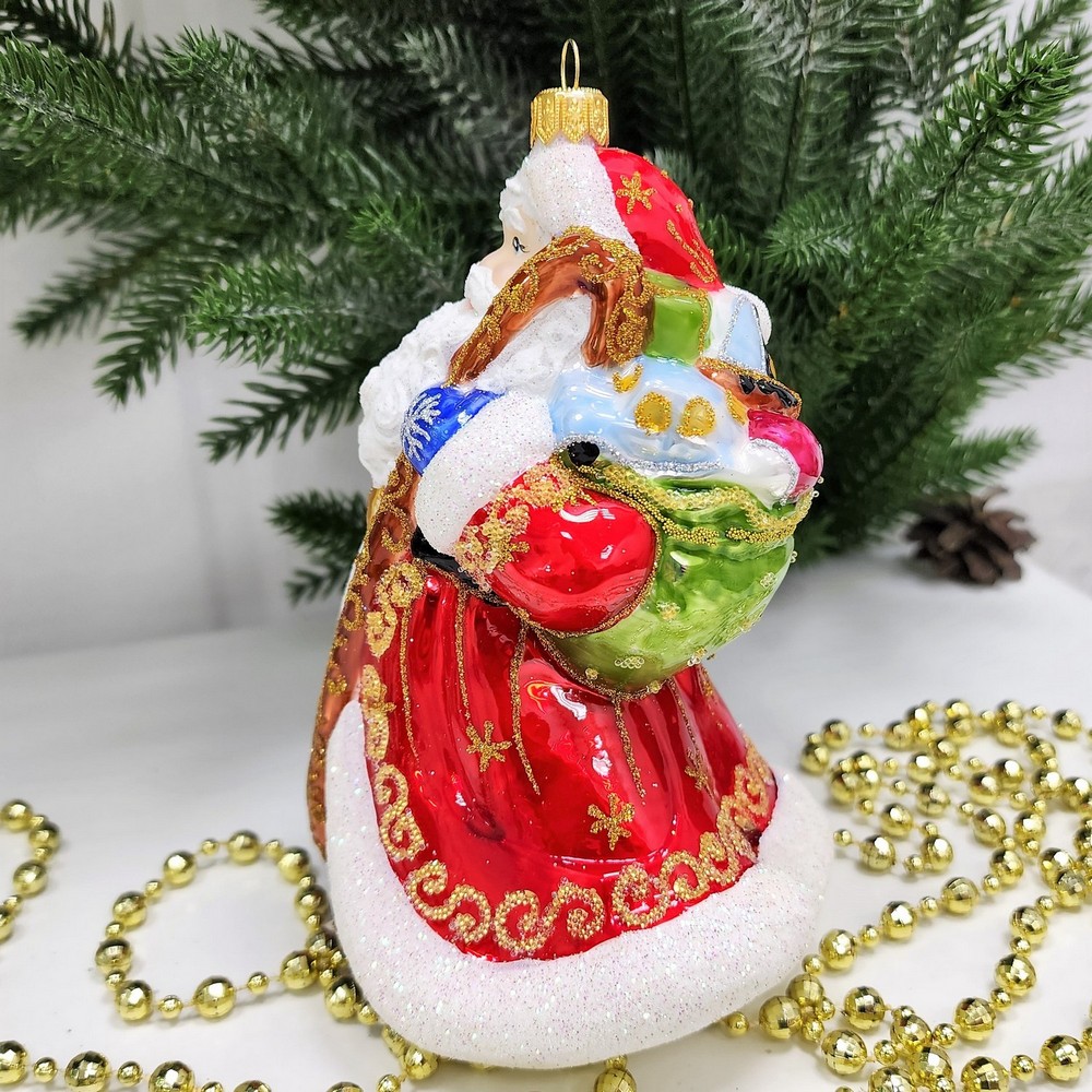 фото Стеклянная елочная игрушка Дед Мороз с фонарем