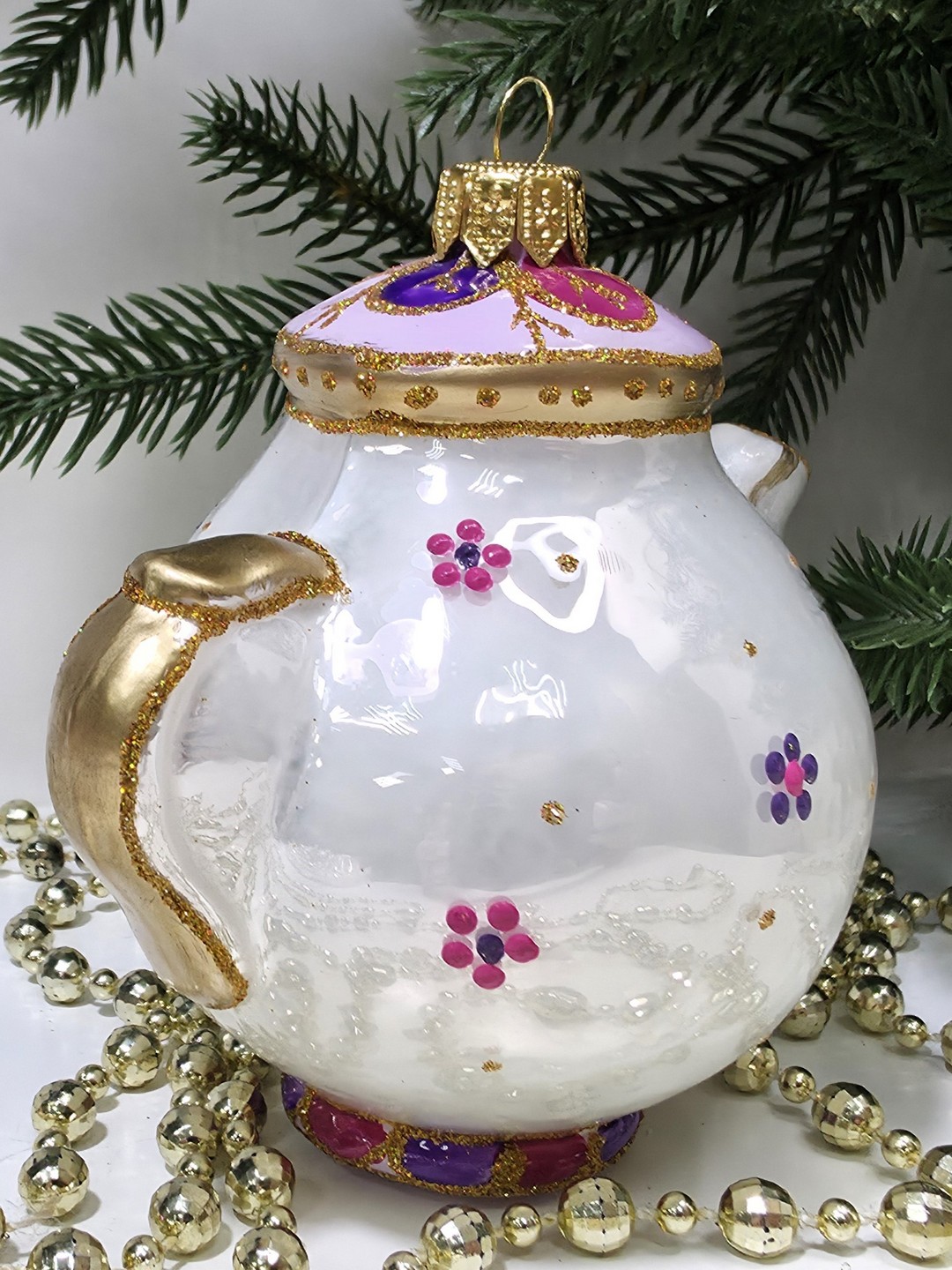 фото Стеклянная елочная игрушка Чайник