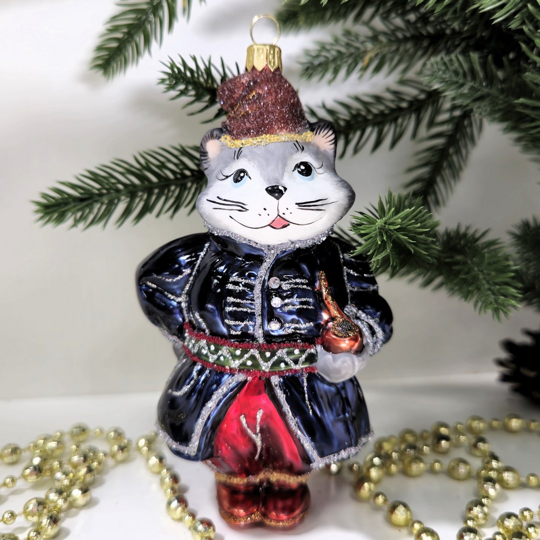 фото Стеклянная елочная игрушка Котофей