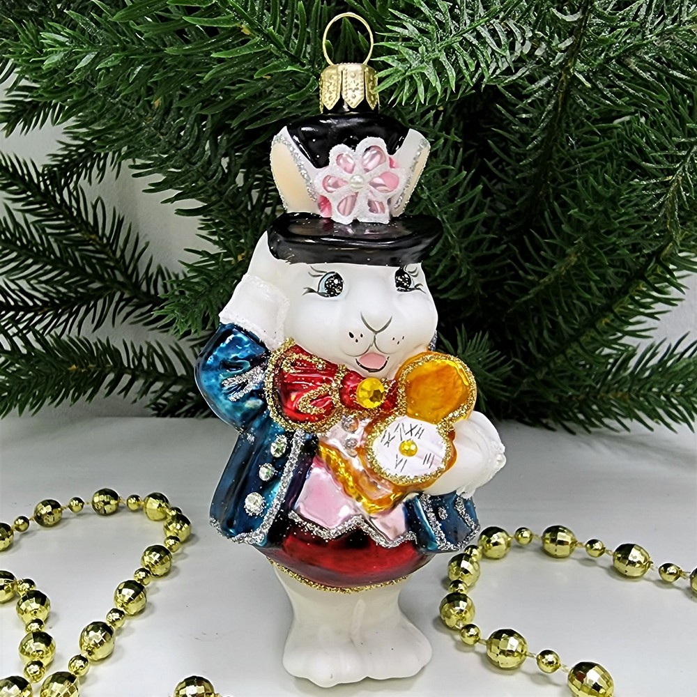 фото Стеклянная елочная игрушка Белый кролик из Алисы