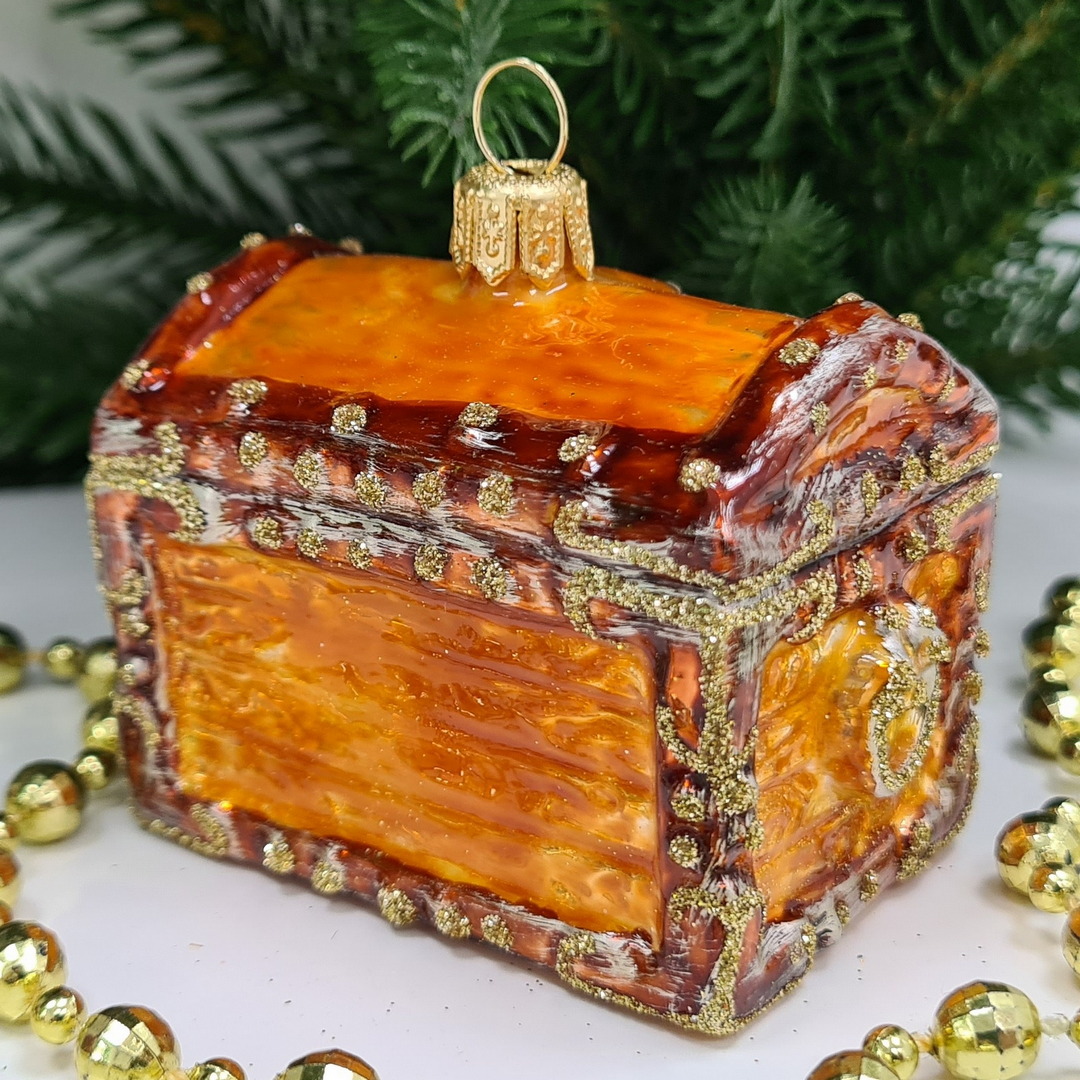 фото Стеклянная елочная игрушка Сундучок