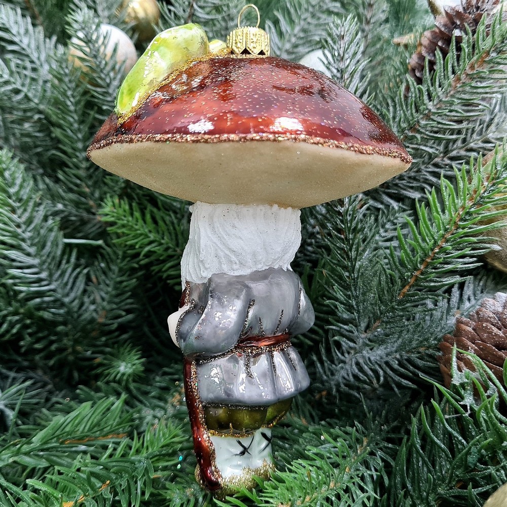 фото Стеклянная елочная игрушка Гриб Боровик