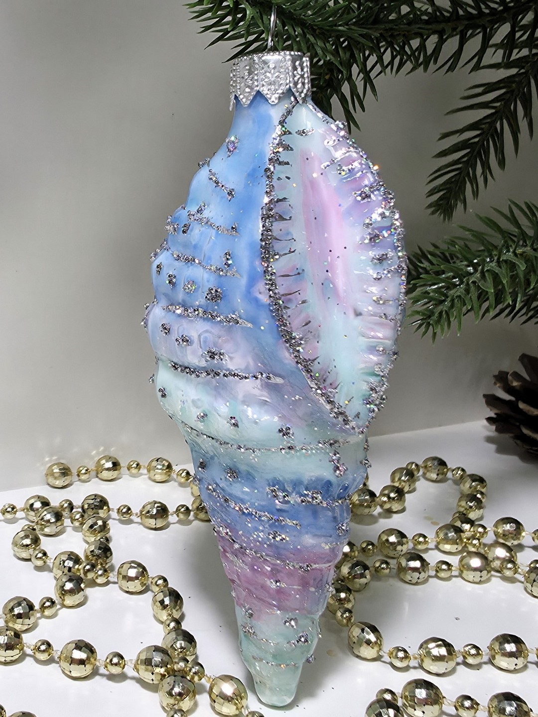 фото Стеклянная елочная игрушка Ракушка