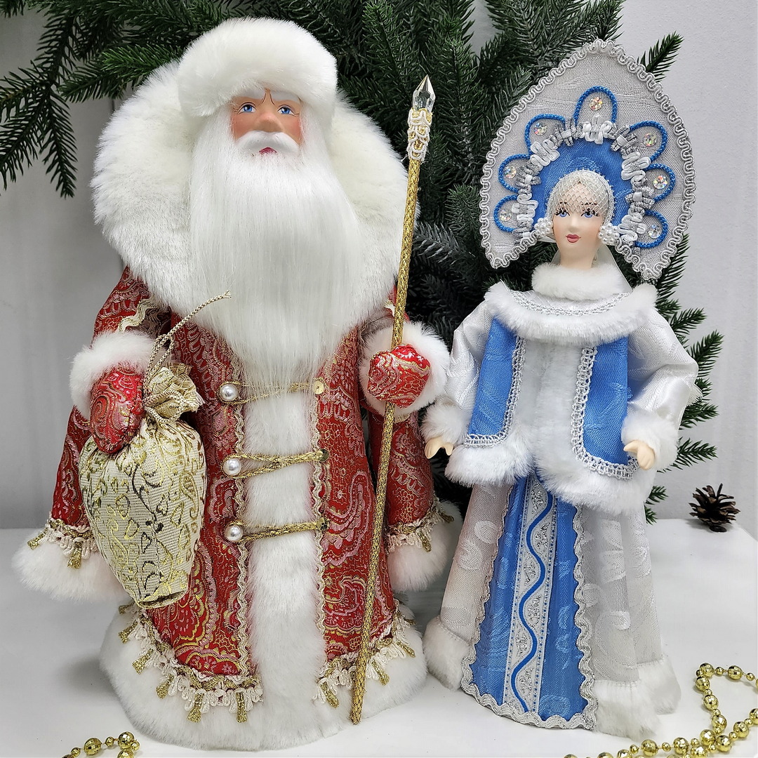 фото Набор Дед Мороз 33 см и Снегурочка 31 см из ткани №119