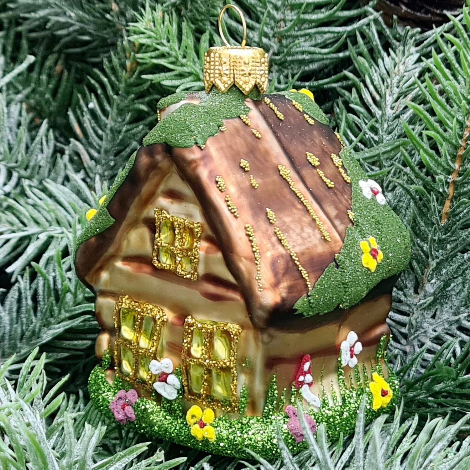 фото Стеклянная елочная игрушка Домик маленький