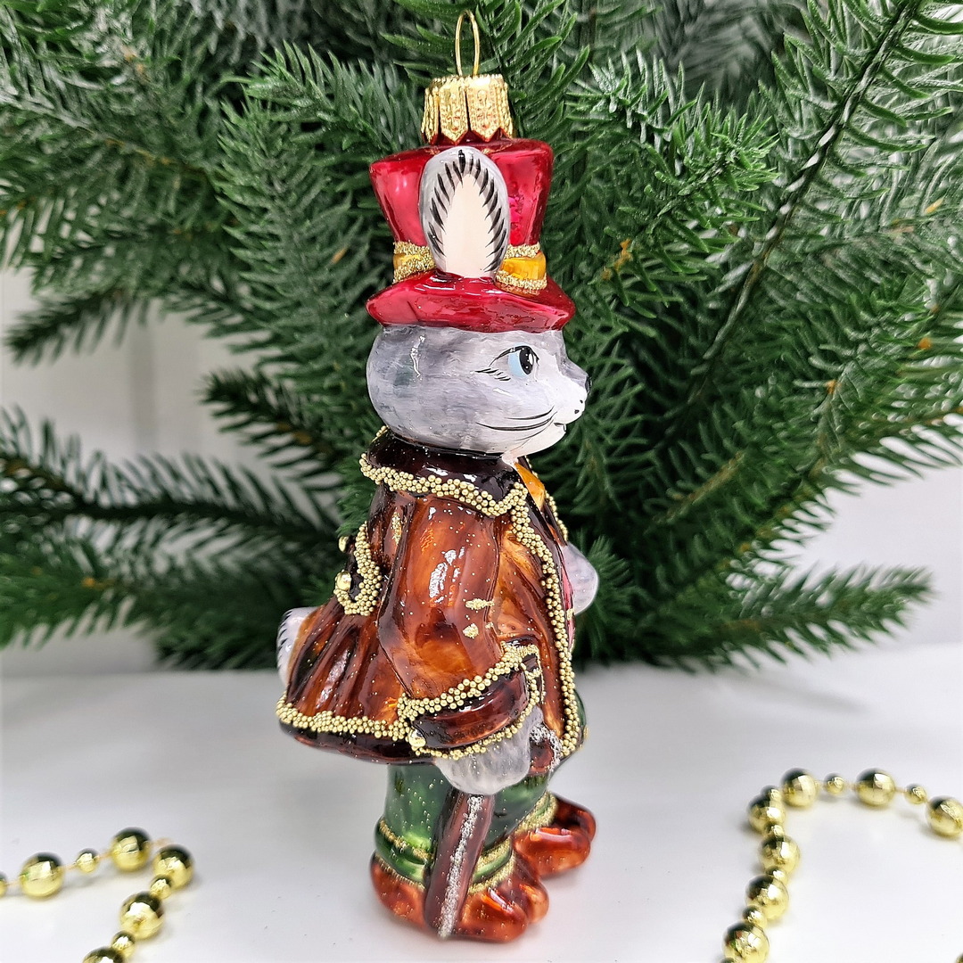 фото Стеклянная елочная игрушка Заяц джентельмен-1