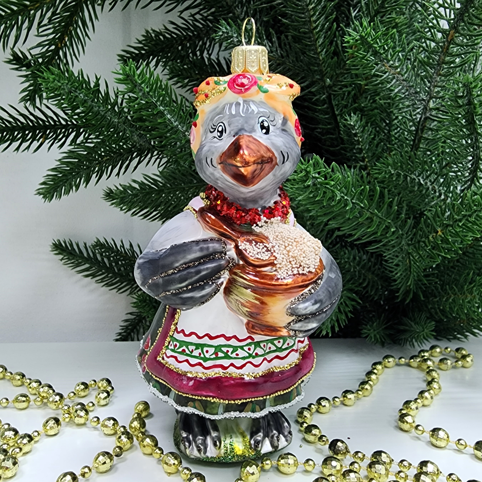 фото Стеклянная елочная игрушка Сорока