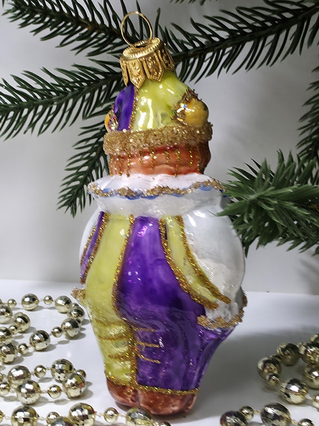 фото Стеклянная елочная игрушка Клоун в жабо малый