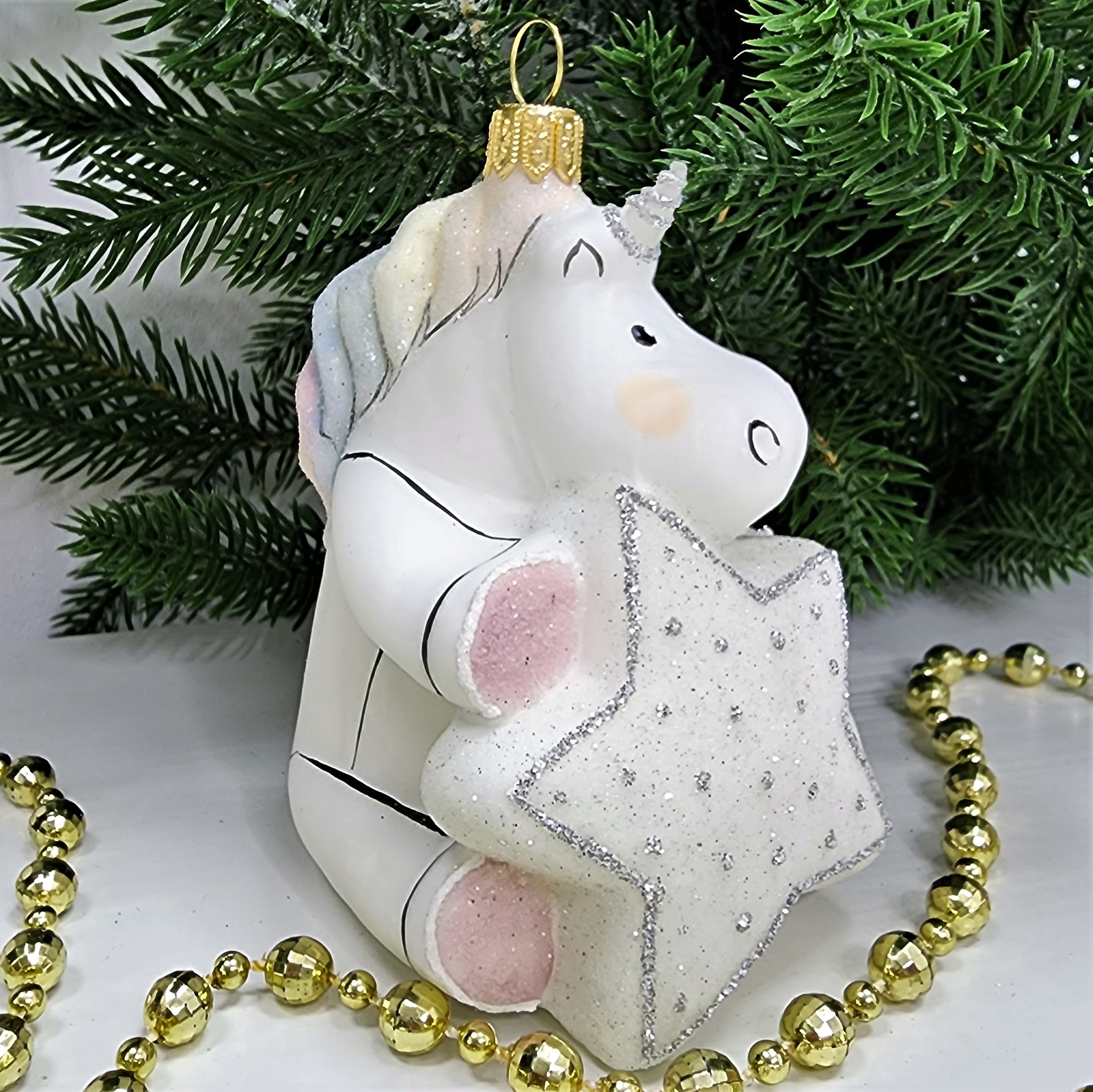 фото Стеклянная елочная игрушка Единорог