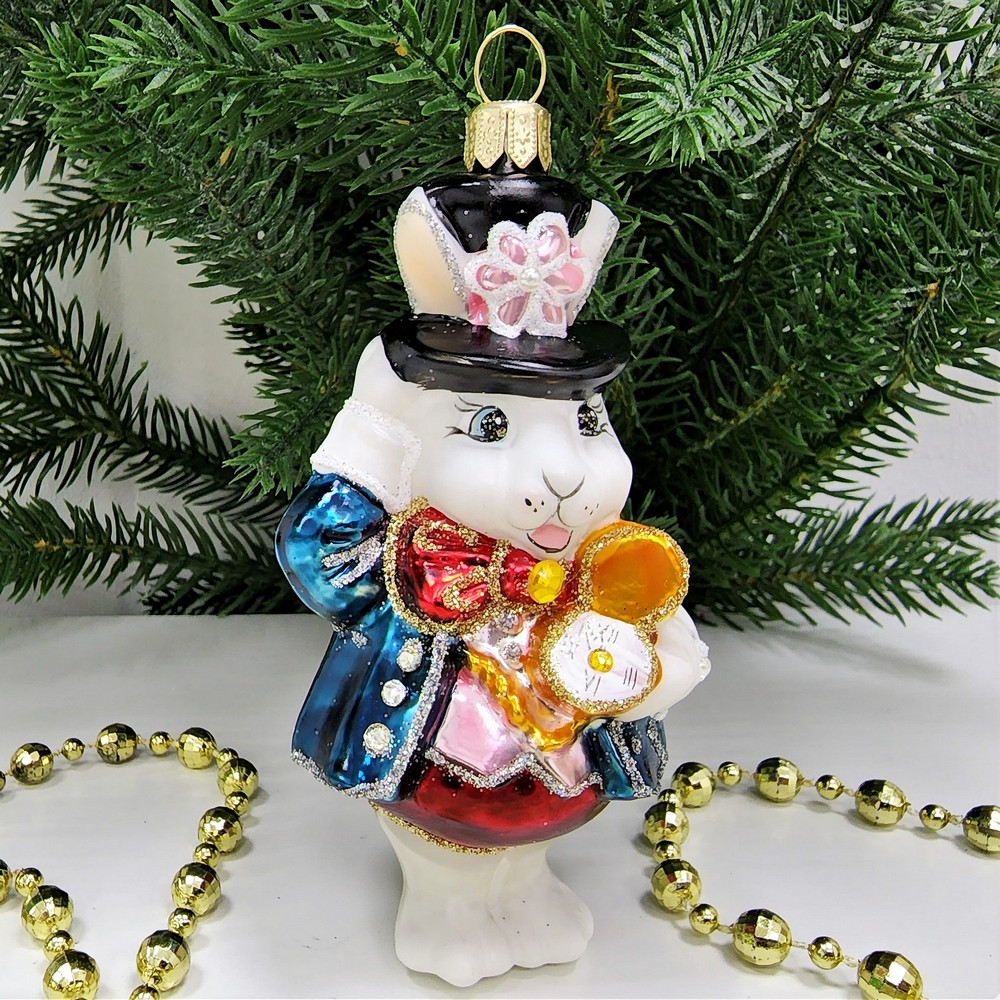 фото Стеклянная елочная игрушка Белый кролик из Алисы