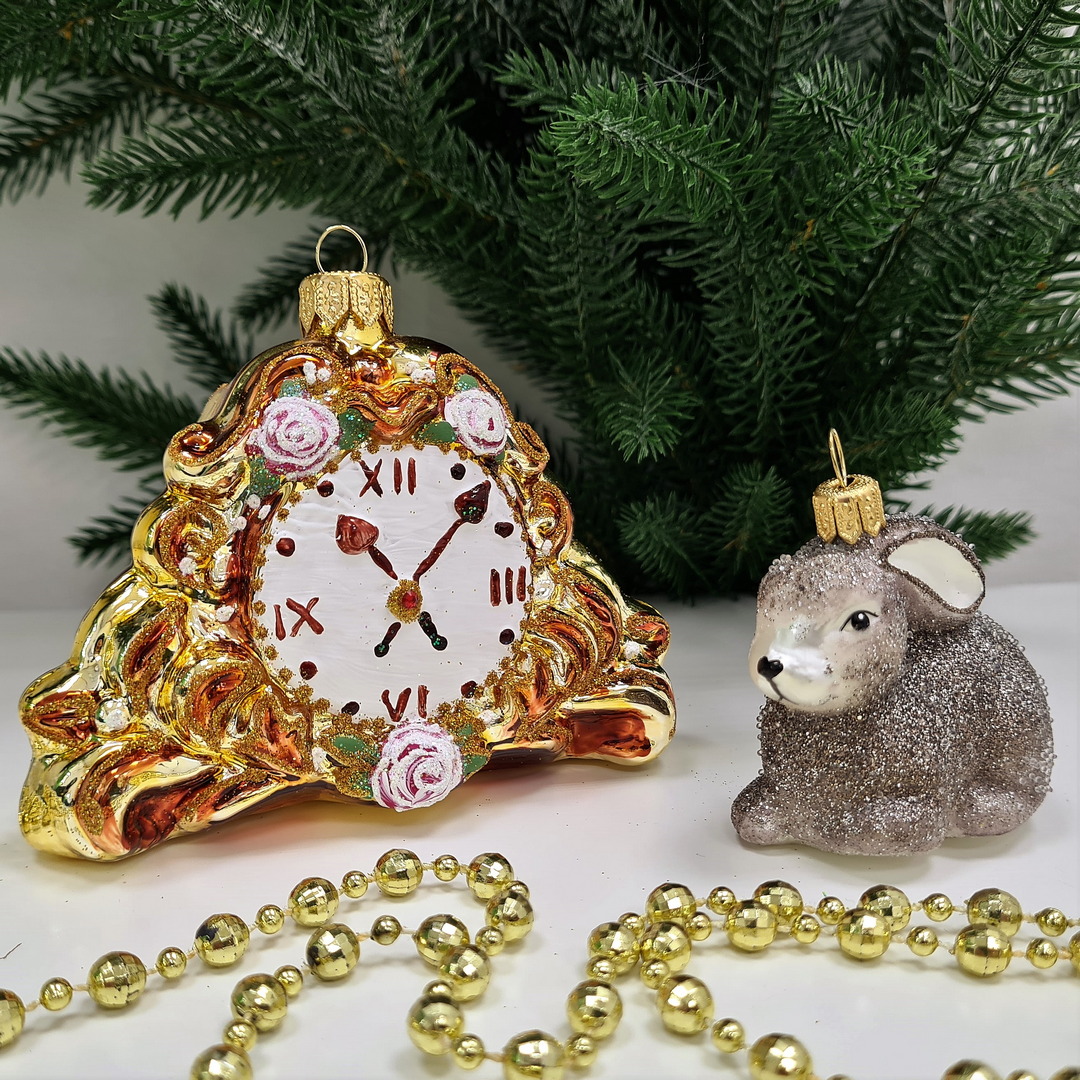 фото Набор ёлочных игрушек Часы и зайчик