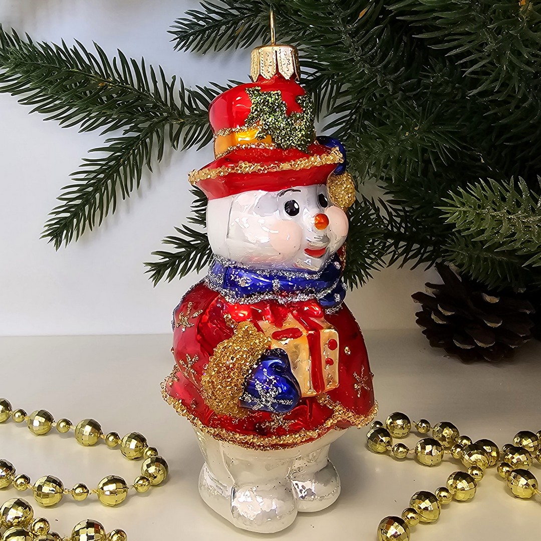 фото Стеклянная елочная игрушка Снеговик
