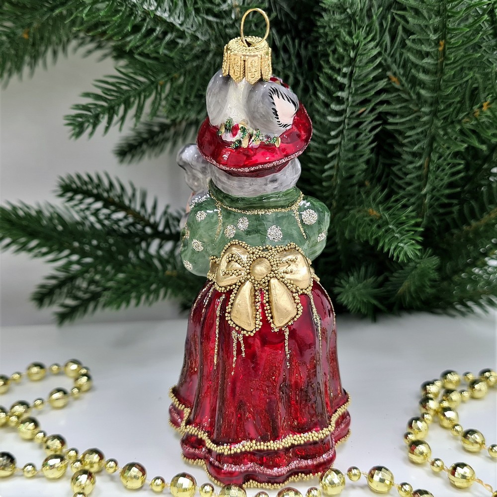 фото Стеклянная елочная игрушка Зайчиха с зайчатами