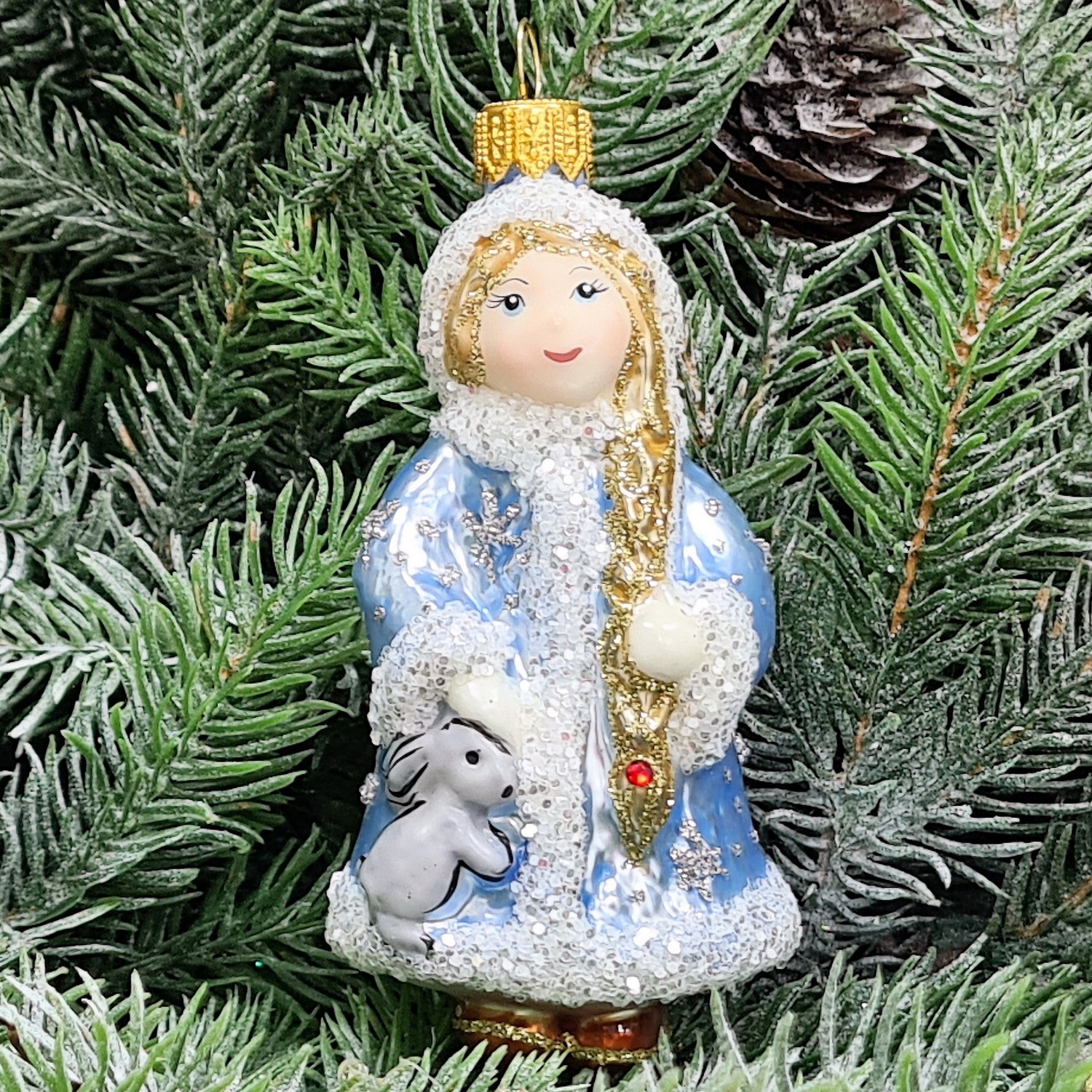 фото Стеклянная елочная игрушка Снегурочка маленькая
