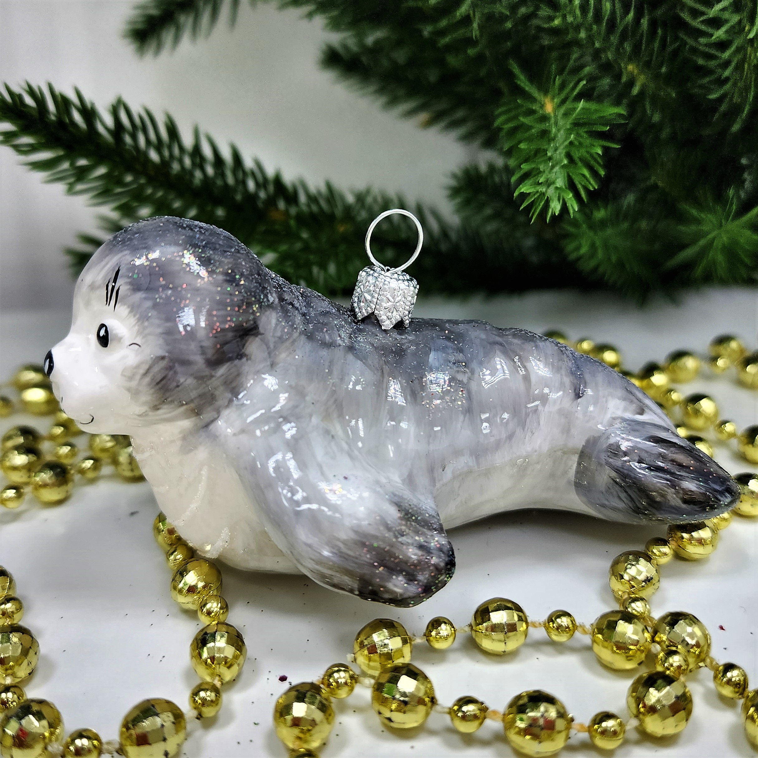 фото Стеклянная елочная игрушка Тюлень полярный