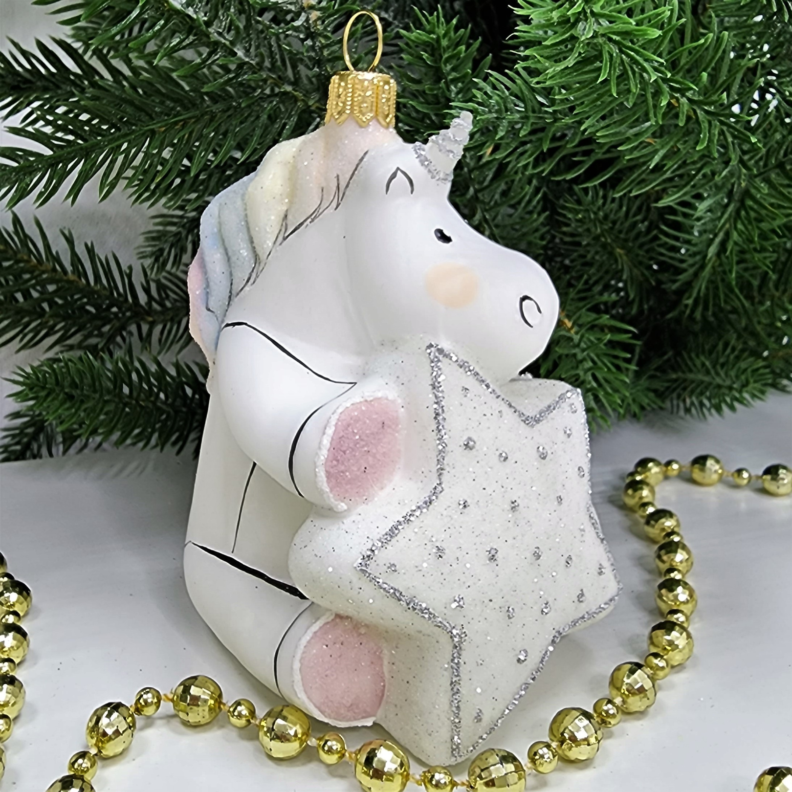 фото Стеклянная елочная игрушка Единорог