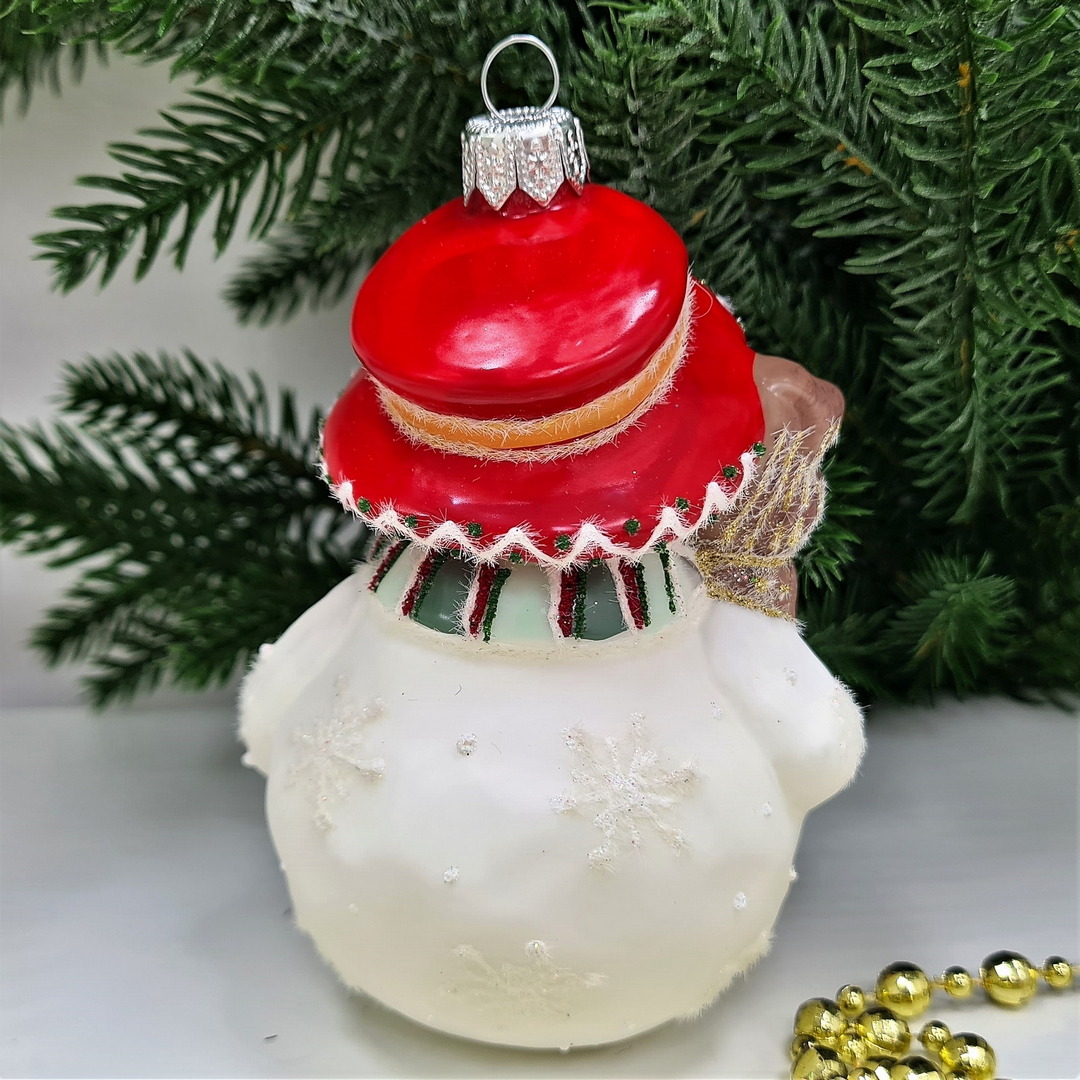 фото Стеклянная елочная игрушка Снеговик с метлой