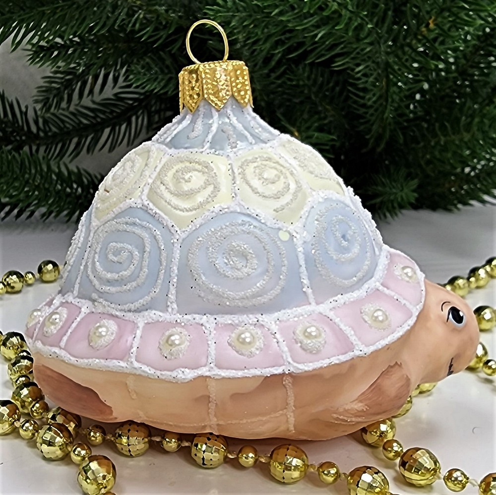 фото Стеклянная елочная игрушка Черепаха детская