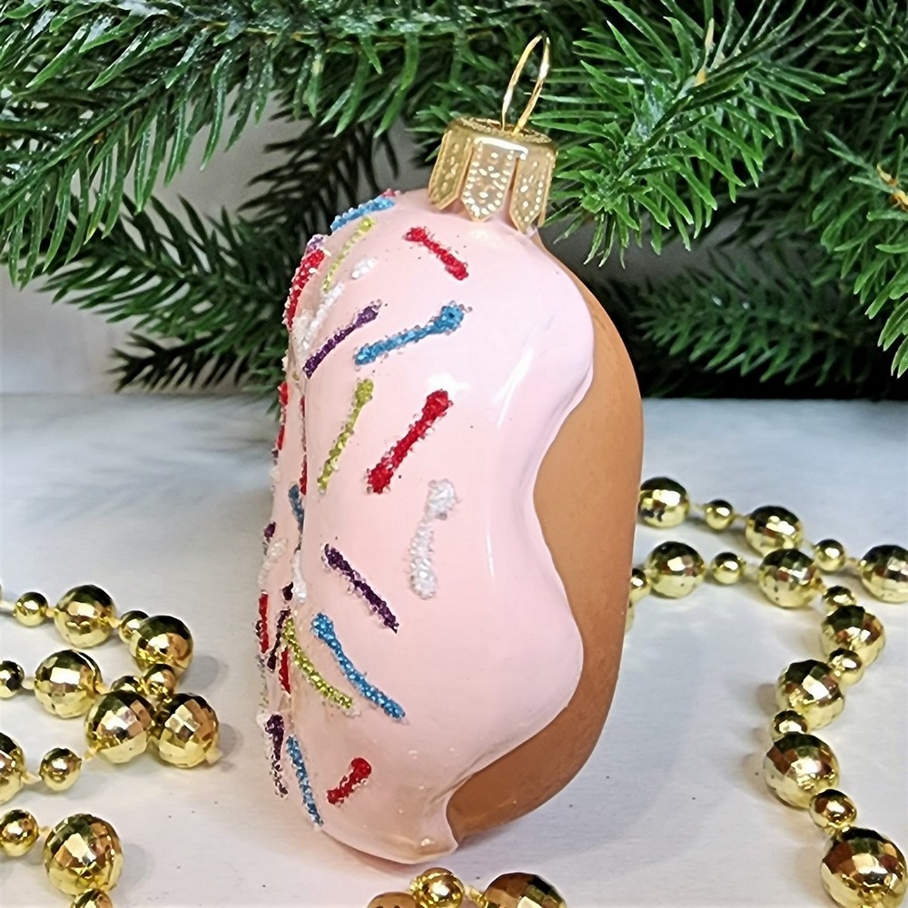 фото Стеклянная елочная игрушка Пончик Донат-2