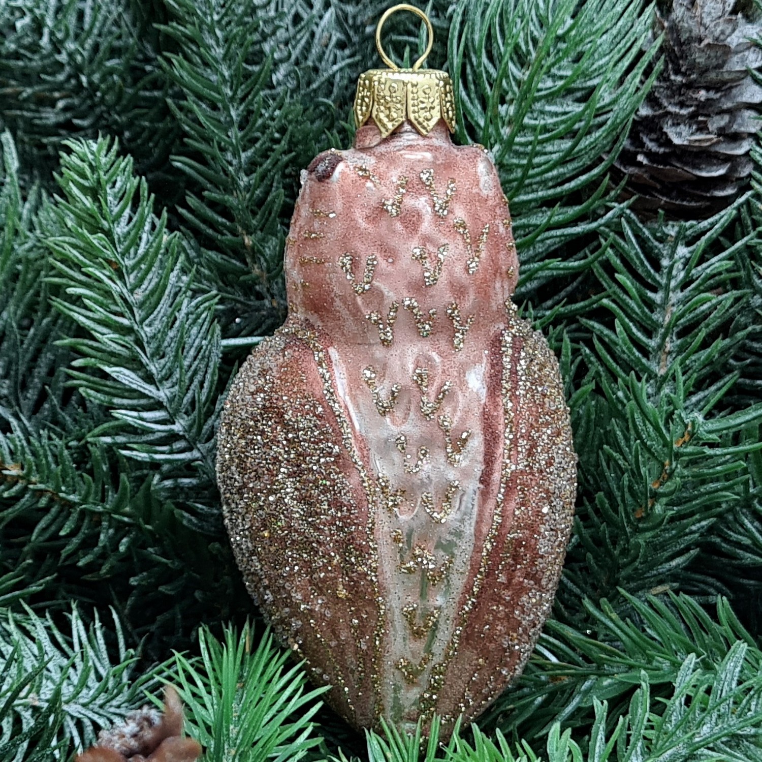 фото Стеклянная елочная игрушка Сова коричневая
