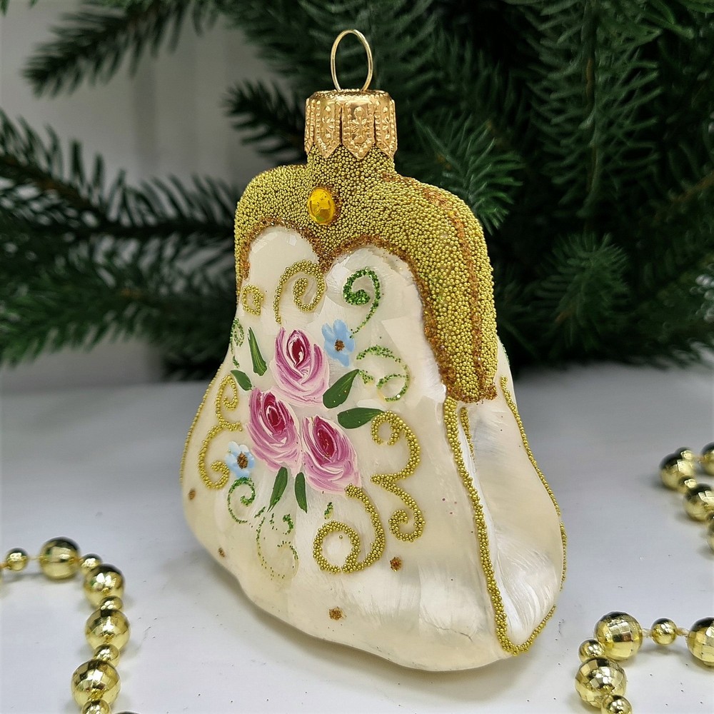 фото Стеклянная елочная игрушка Сумочка Версаль малая