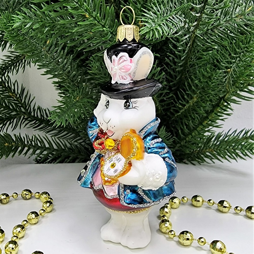 фото Стеклянная елочная игрушка Белый кролик из Алисы