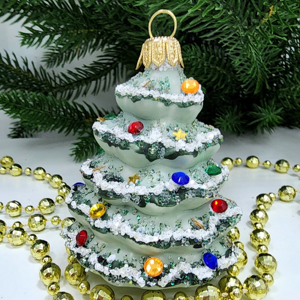 фото Стеклянная елочная игрушка Елочка винтаж