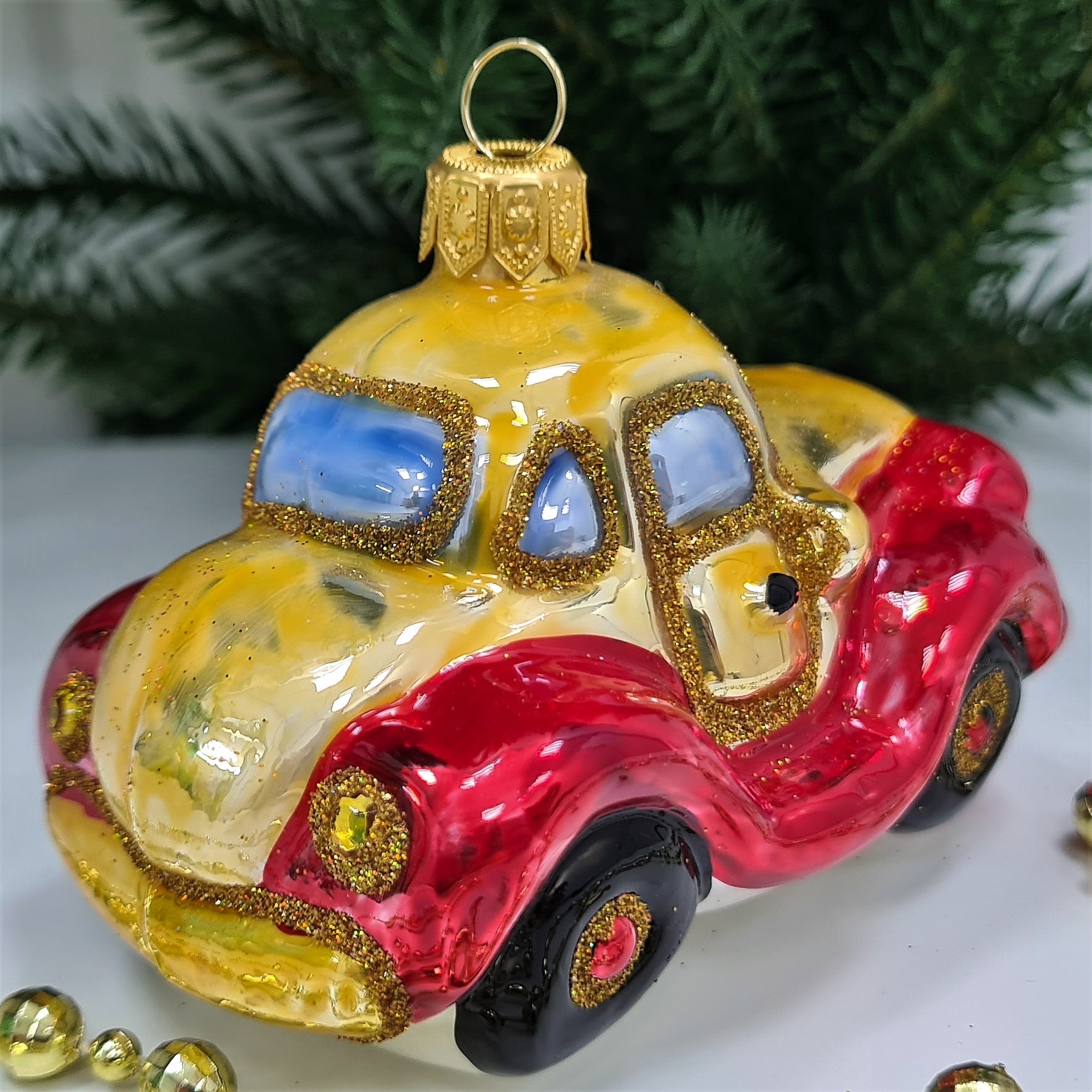 фото Стеклянная елочная игрушка Машинка