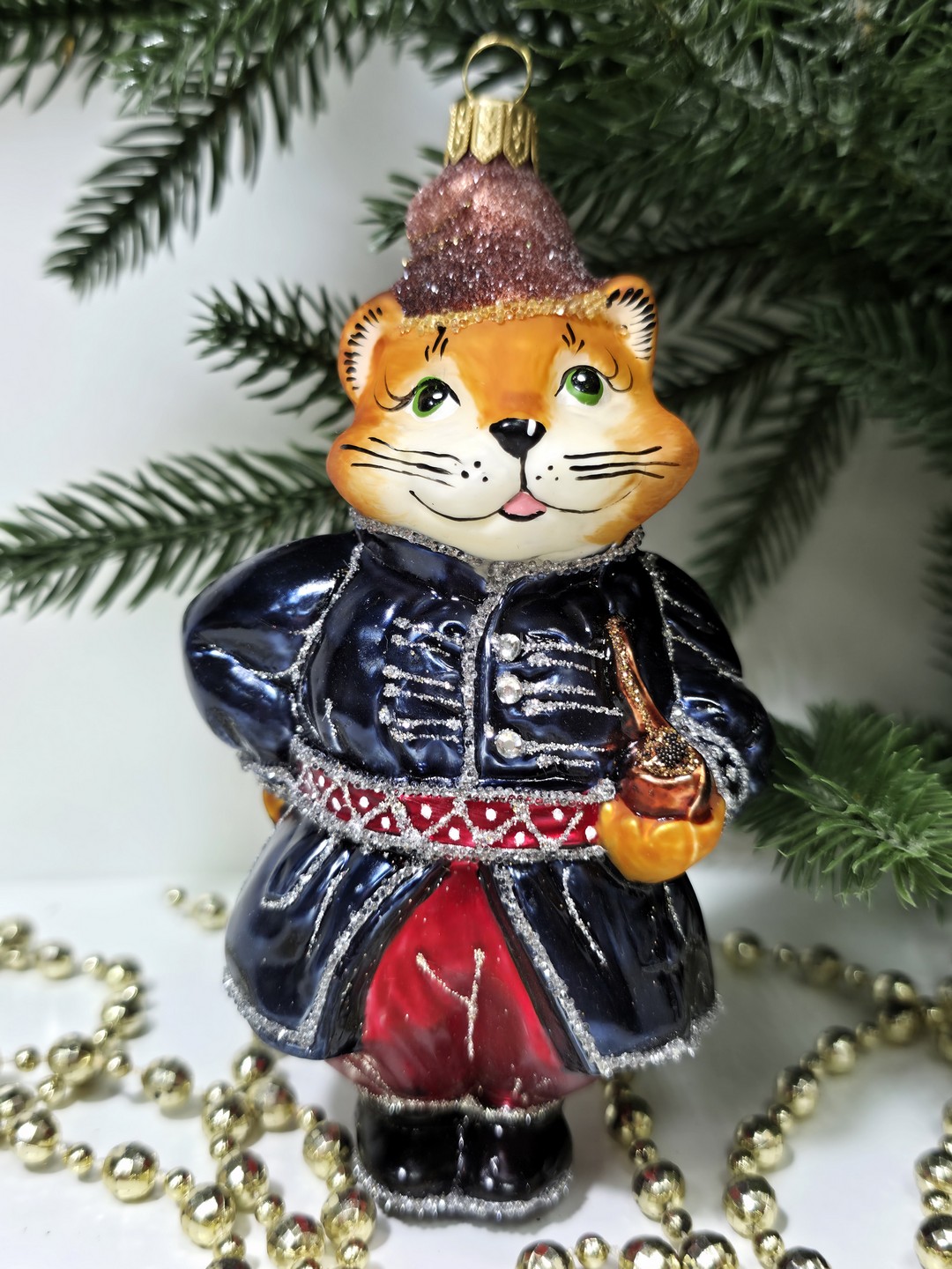 фото Стеклянная елочная игрушка Котофей