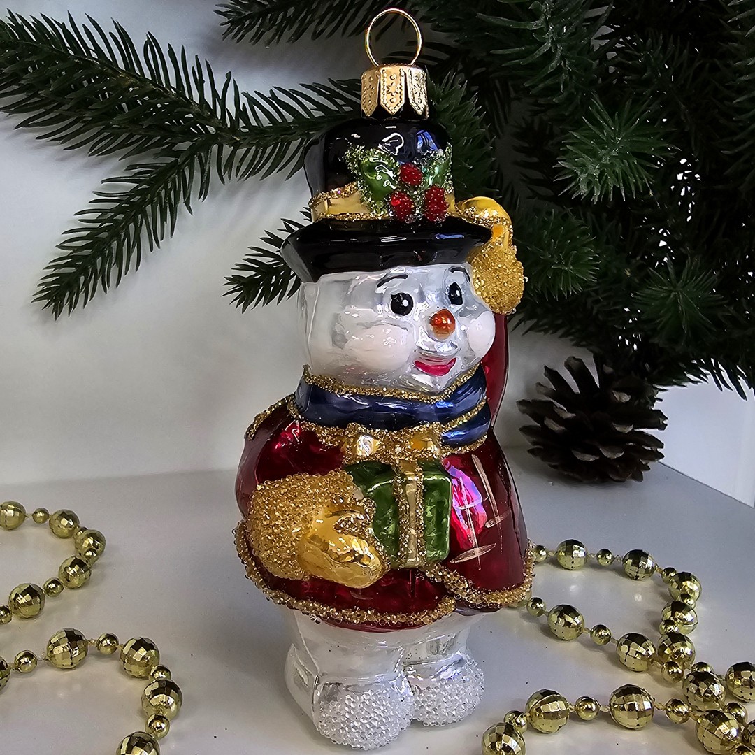 фото Стеклянная елочная игрушка Снеговик
