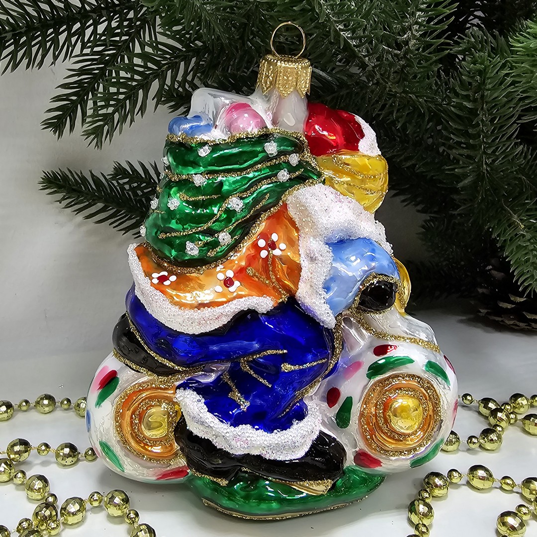 фото Стеклянная елочная игрушка Клоун на мотоцикле