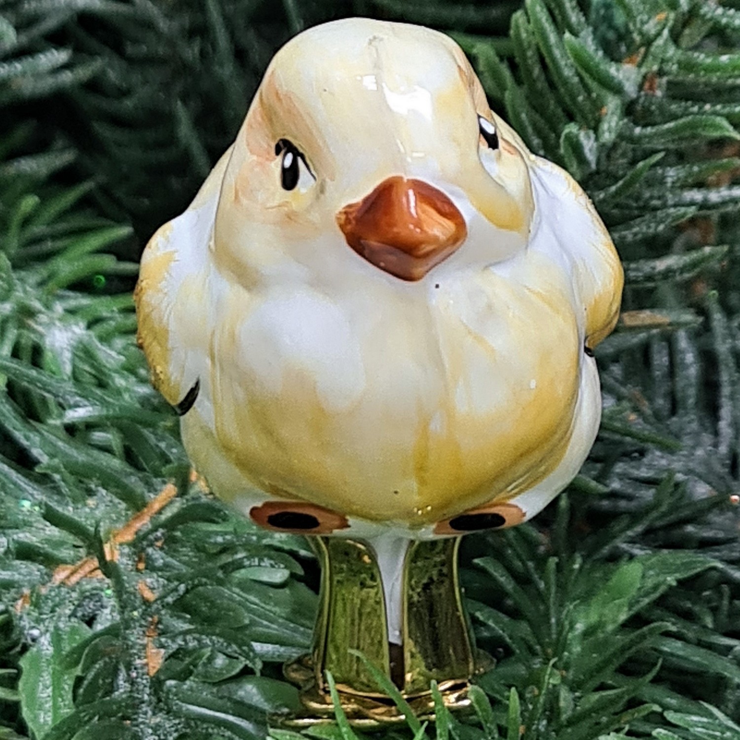 фото Стеклянная елочная игрушка Цыпленок на прищепке