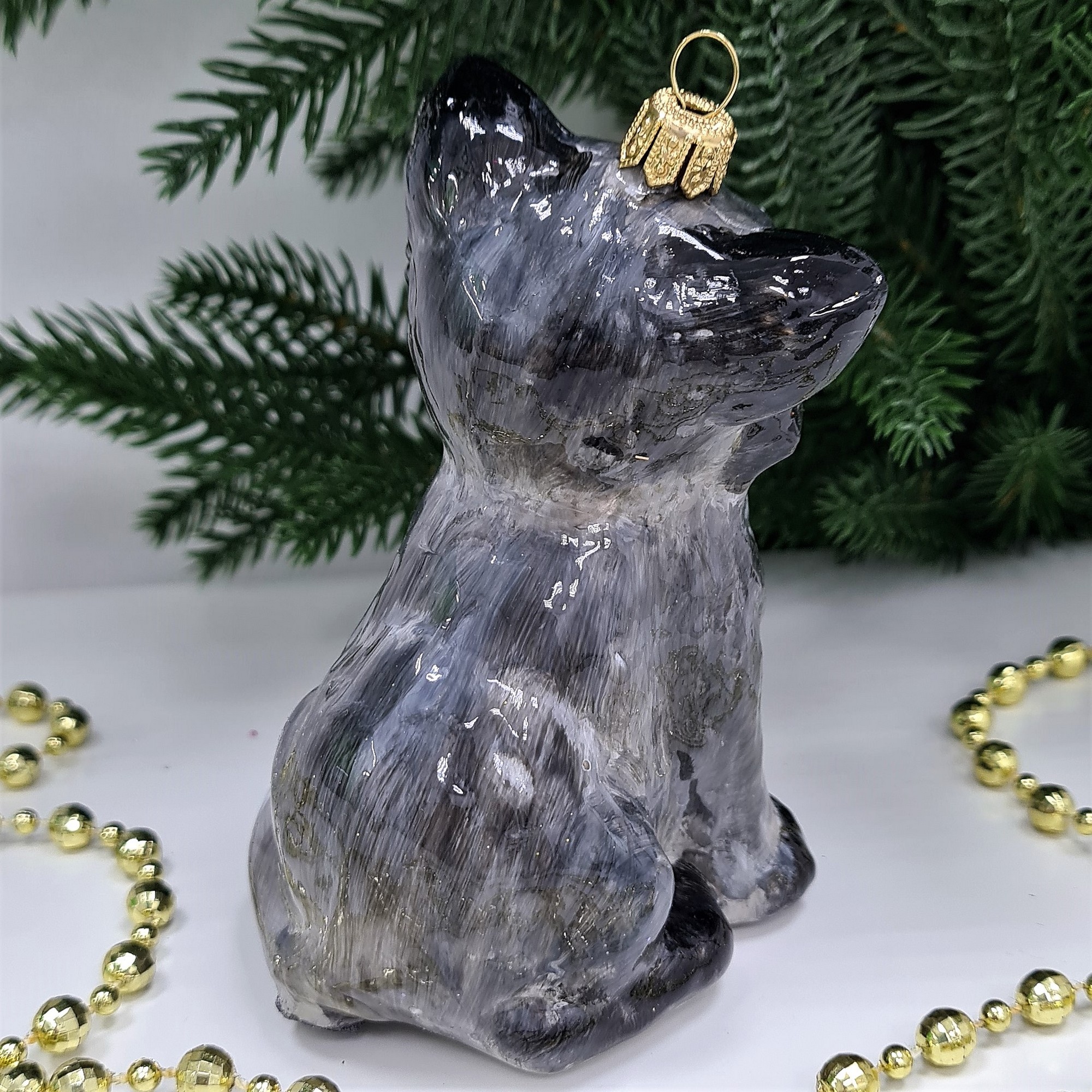 фото Стеклянная елочная игрушка Серый котик