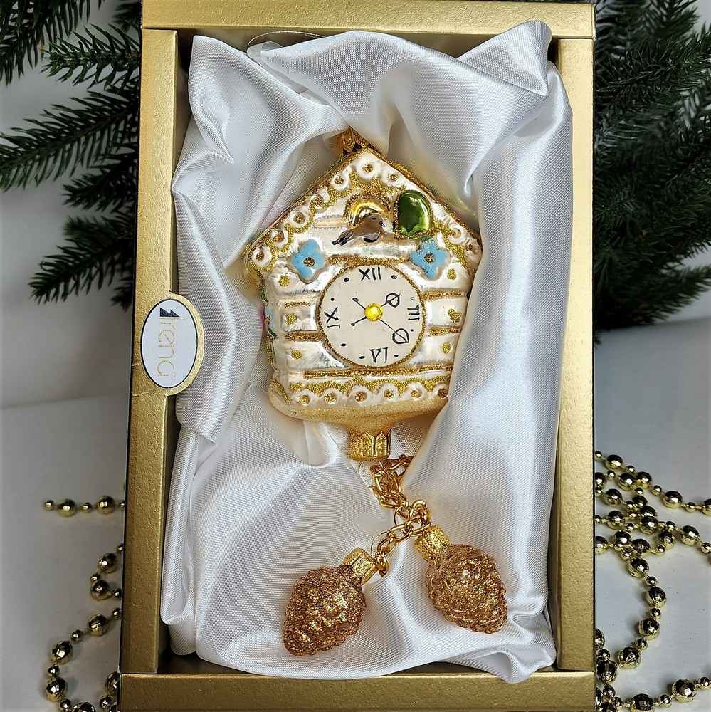 фото Стеклянная елочная игрушка Часы с кукушкой Версаль