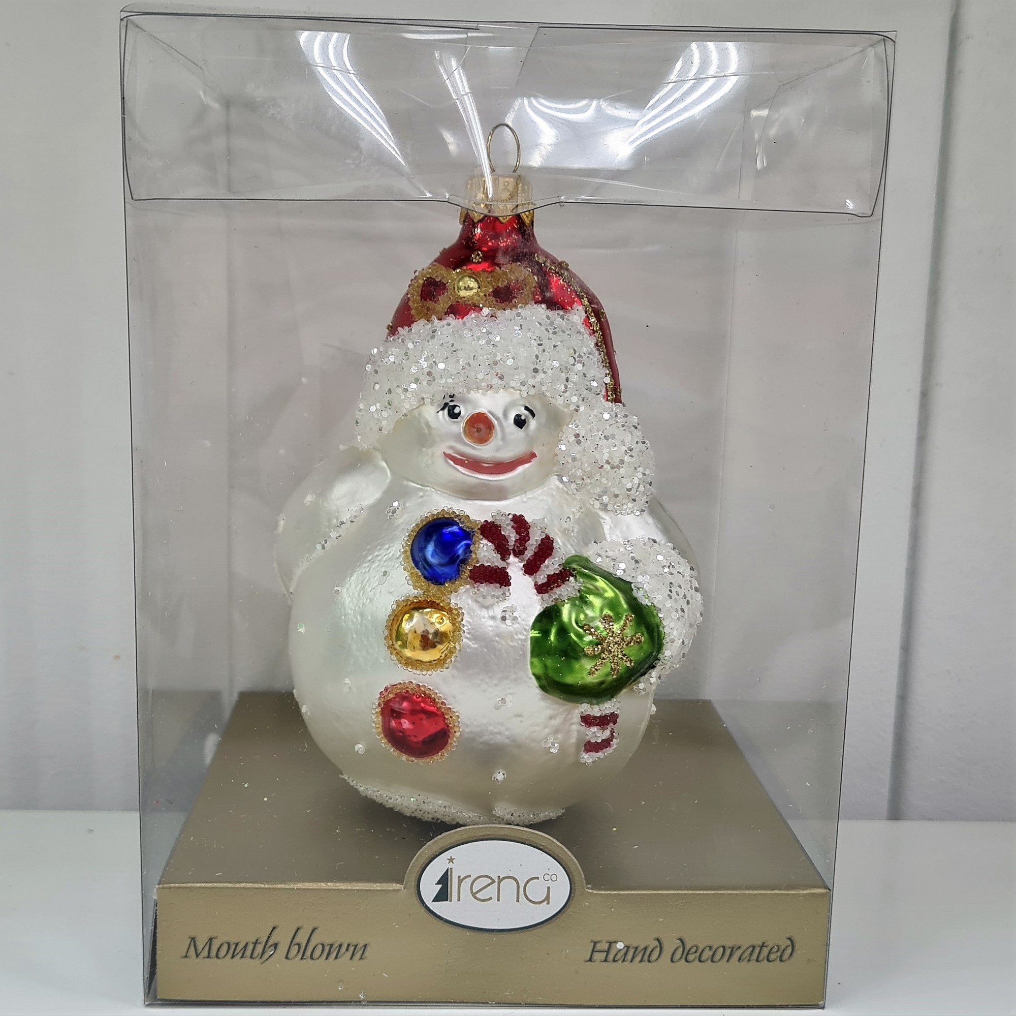 фото Стеклянная елочная игрушка Снеговик