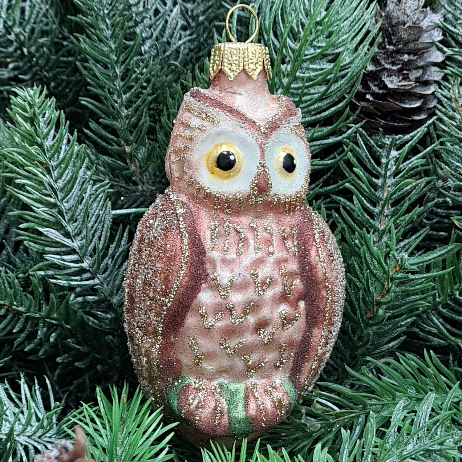 фото Стеклянная елочная игрушка Сова коричневая