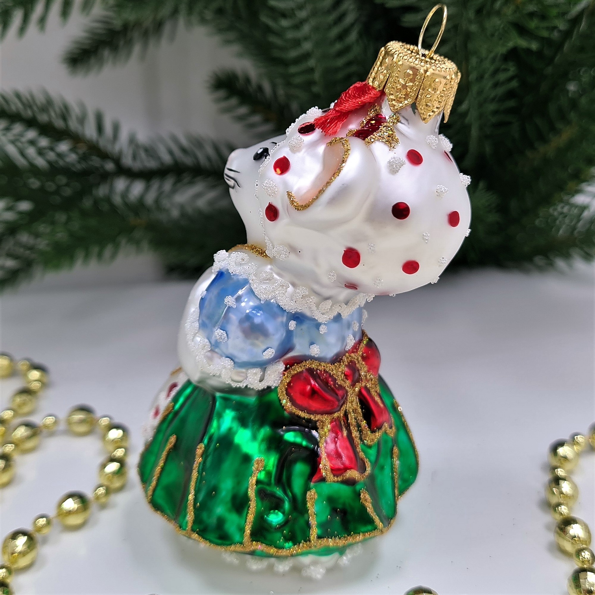 фото Стеклянная елочная игрушка Мышка Хозяйка