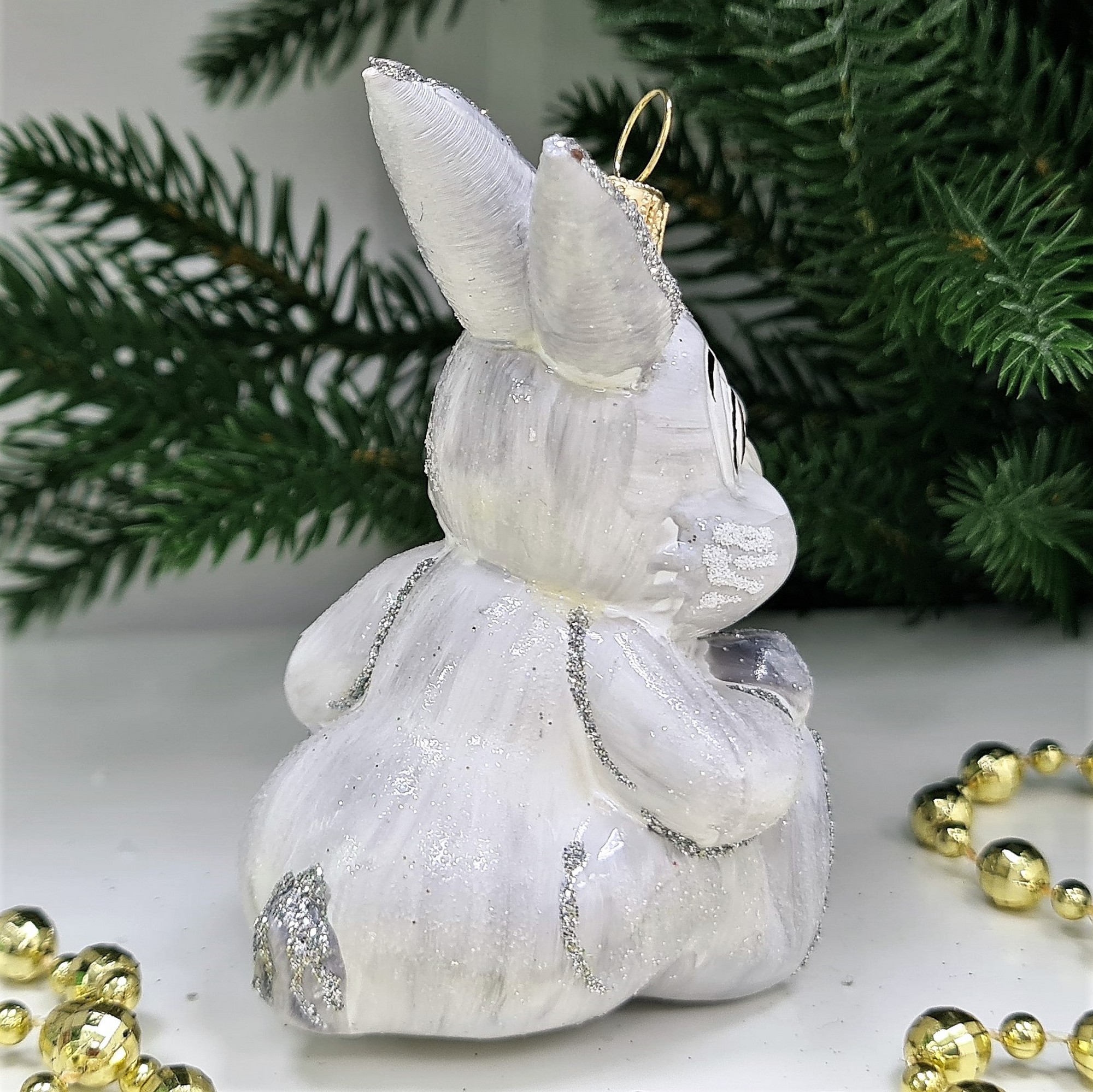 фото Стеклянная елочная игрушка Зайчик из Бемби