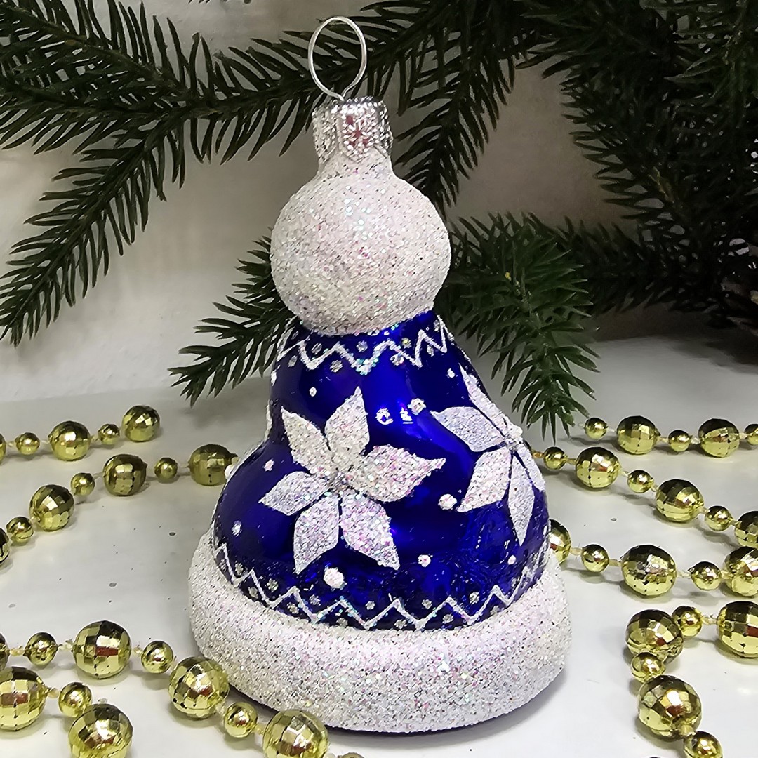 фото Стеклянная елочная игрушка Шапочка синяя