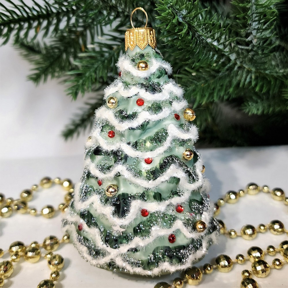 фото Стеклянная елочная игрушка Елочка в снегу