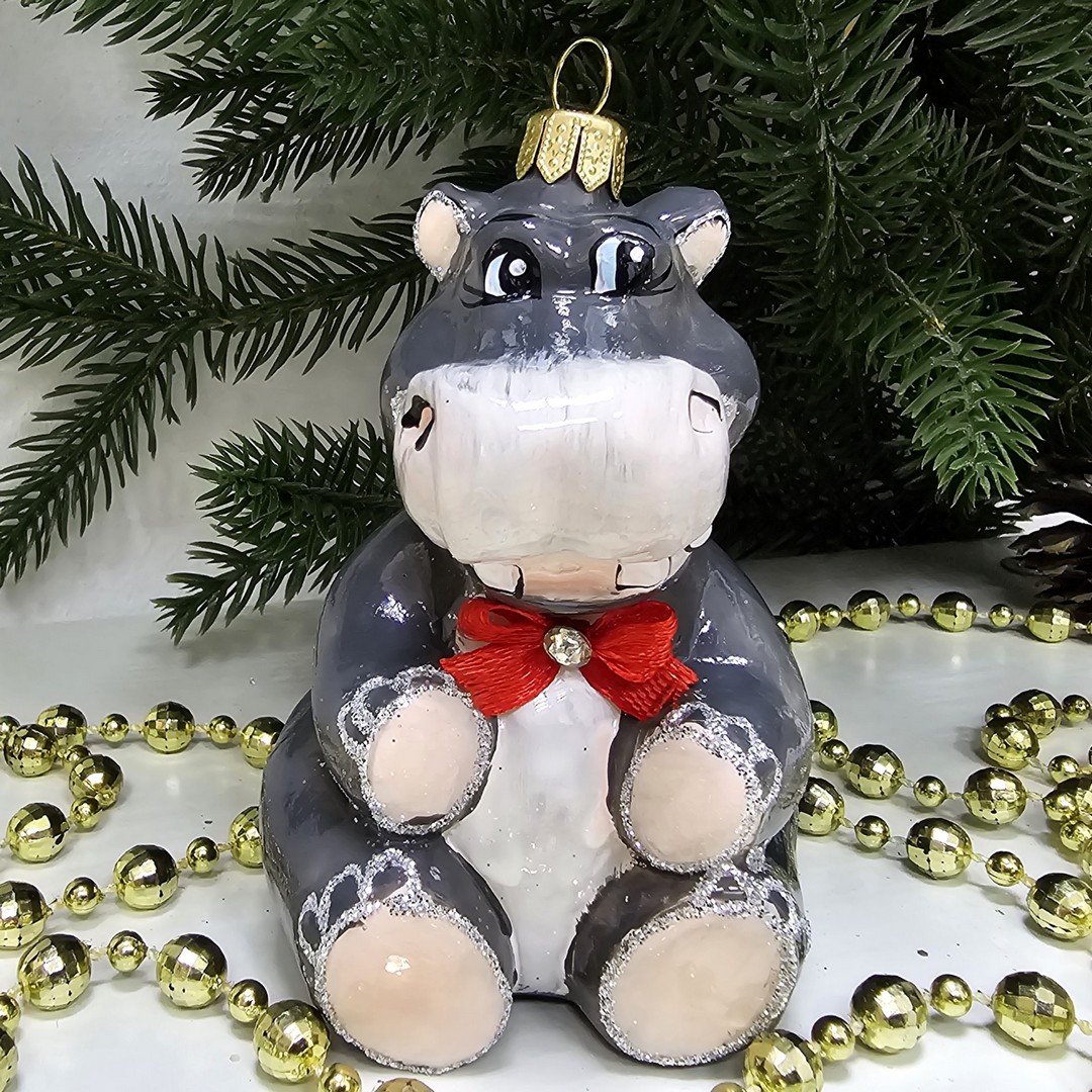 фото Стеклянная елочная игрушка Бегемотик