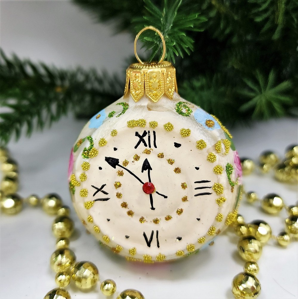 фото Стеклянная елочная игрушка Часы круглые Версаль