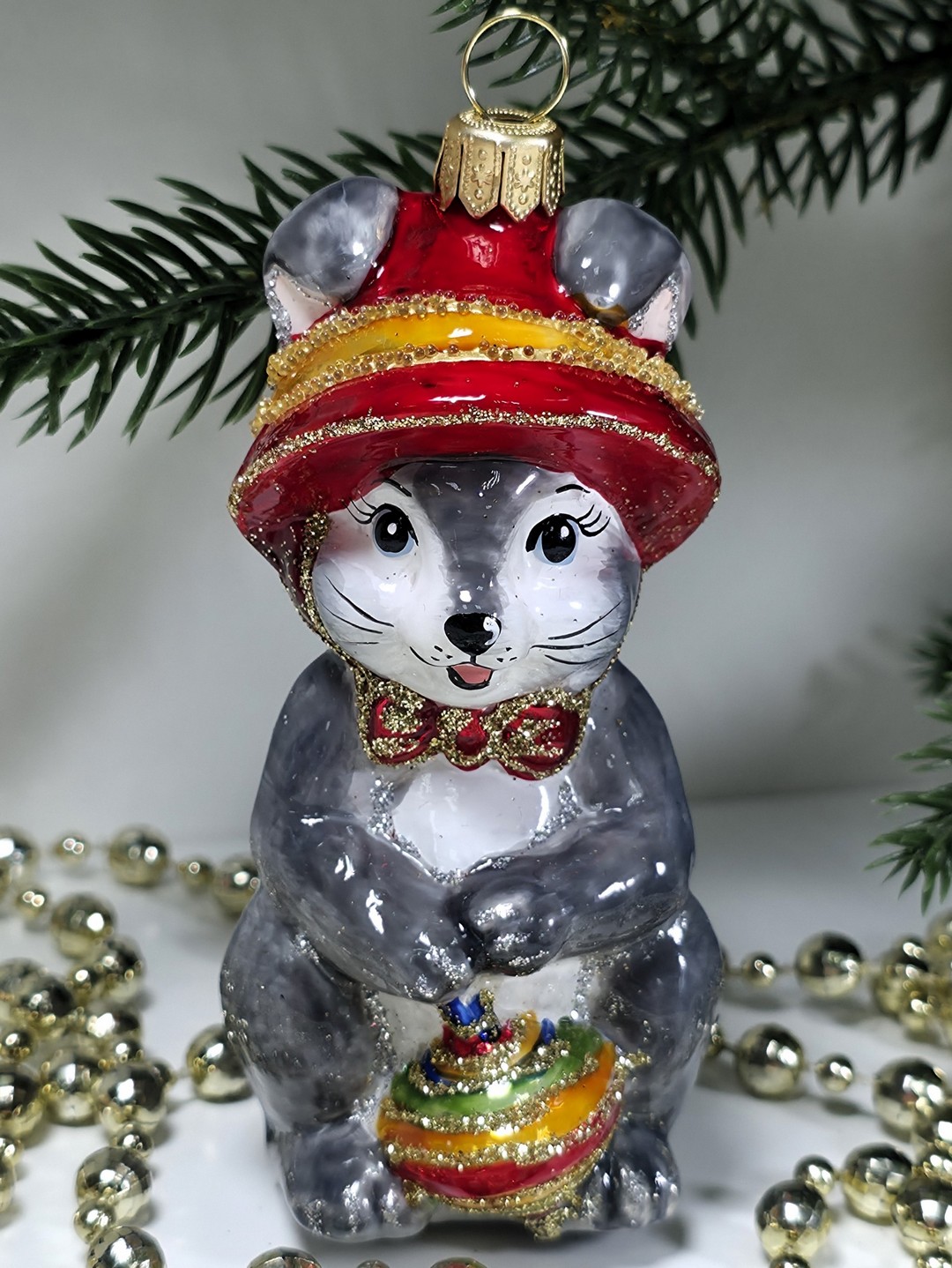 фото Стеклянная елочная игрушка Зайчик с юлой