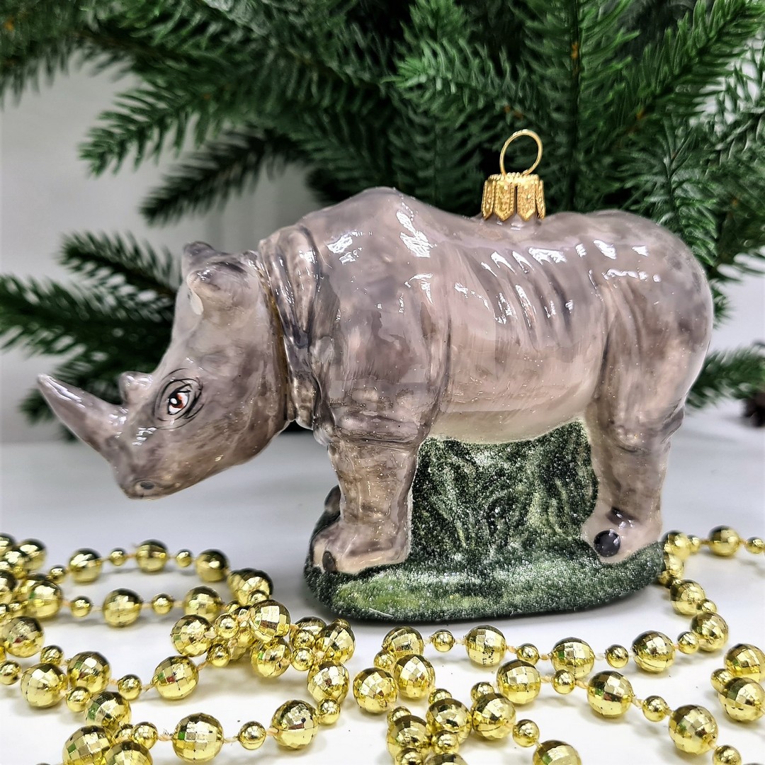 фото Стеклянная елочная игрушка Носорог