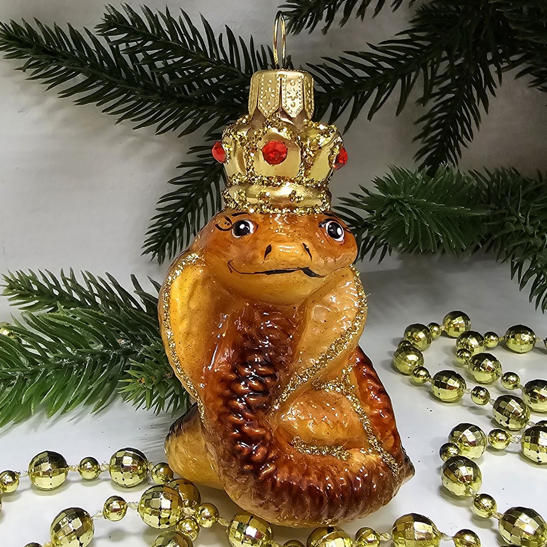 фото Стеклянная елочная игрушка Кобра в короне (без заводской упаковки)